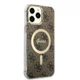 iPhone 13 Pro Max Case Hülle - Guess Monogramm lackiert mit goldenem MagSafe - Braun