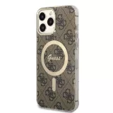 iPhone 13 Pro Max Case Hülle - Guess Monogramm lackiert mit goldenem MagSafe - Braun