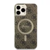 iPhone 13 Pro Max Case Hülle - Guess Monogramm lackiert mit goldenem MagSafe - Braun