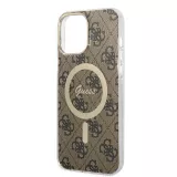 iPhone 13 Pro Max Case Hülle - Guess Monogramm lackiert mit goldenem MagSafe - Braun