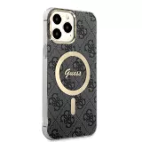 iPhone 15 Pro Case Hülle - Guess Monogramm lackiert mit goldenem MagSafe - Grau