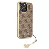 iPhone 13 Pro Max Case Hülle - Guess Leinwand Kunstleder Monogramm goldenen Metall-Logo mit Charm Anhänger - Braun / gold