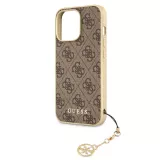 iPhone 13 Pro Max Case Hülle - Guess Leinwand Kunstleder Monogramm goldenen Metall-Logo mit Charm Anhänger - Braun / gold