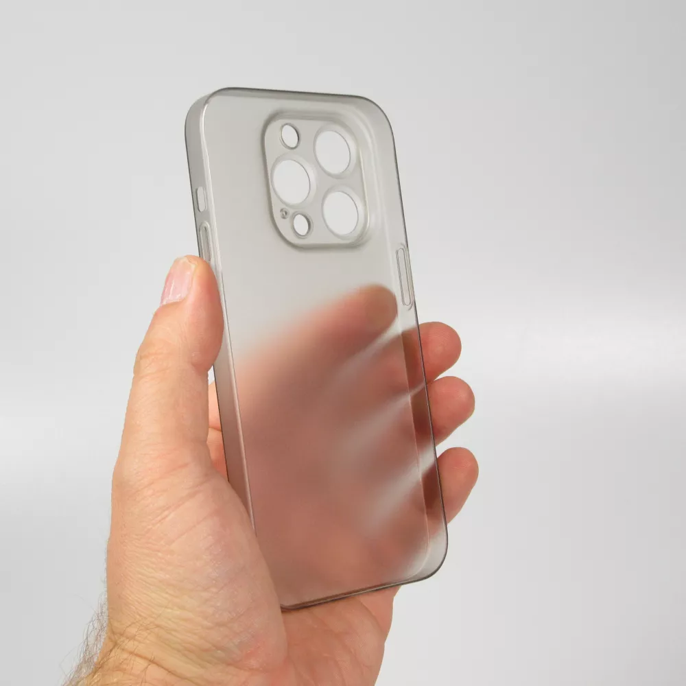 Coque iPhone 15 Pro - plastique ultra fin semi-transparent mat - Gris