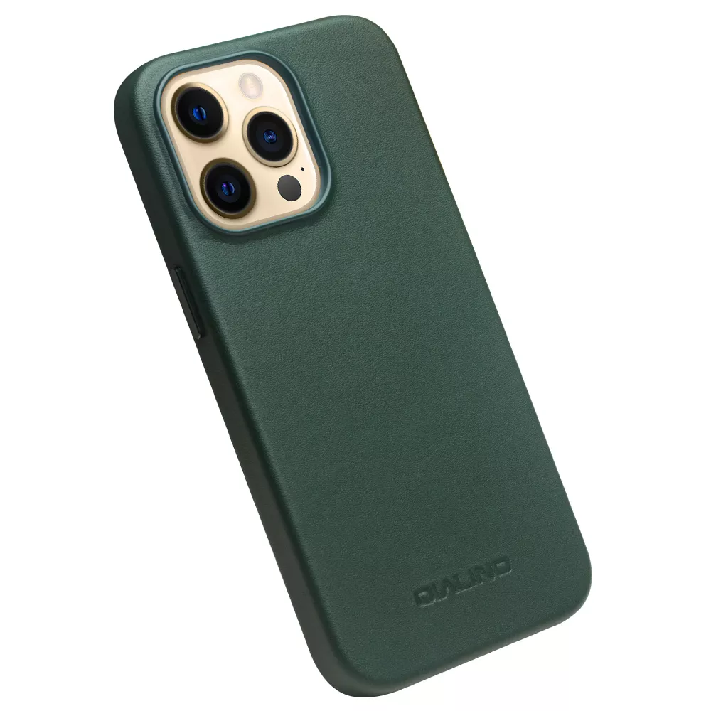 iPhone 14 Pro Max Case Hülle - Qialino Echtleder (MagSafe kompatibel) grün