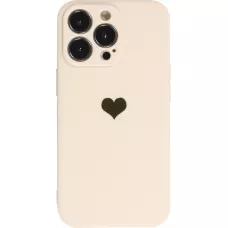 Coque iPhone 14 Pro - Silicone Mat Coeur doré - Beige