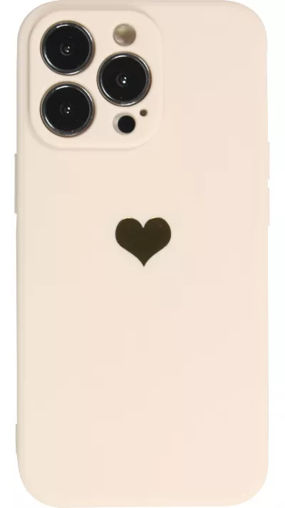 Coque iPhone 16 Pro - Silicone Mat Coeur doré - Beige