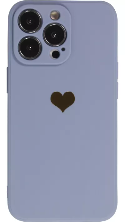 Coque iPhone 16 Pro - Silicone Mat Coeur doré - Bleu