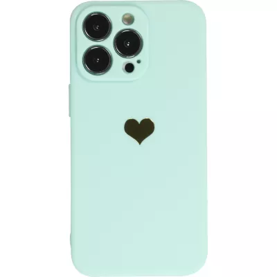 iPhone 16 Pro Case Hülle - Silikon Mat Herz gold - Türkis
