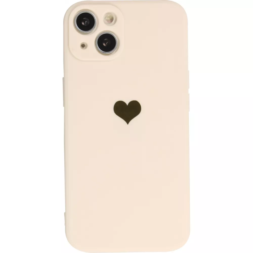 Coque iPhone 14 - Silicone Mat Coeur doré - Beige