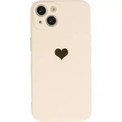 Coque iPhone 14 - Silicone Mat Coeur doré - Beige