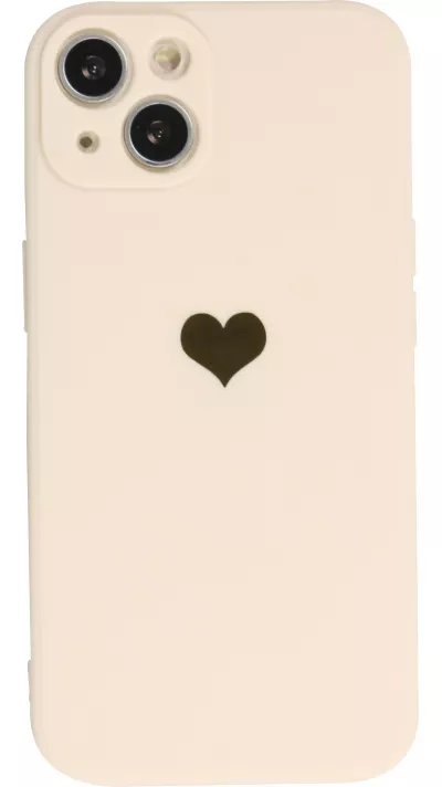 Coque iPhone 14 - Silicone Mat Coeur doré - Beige