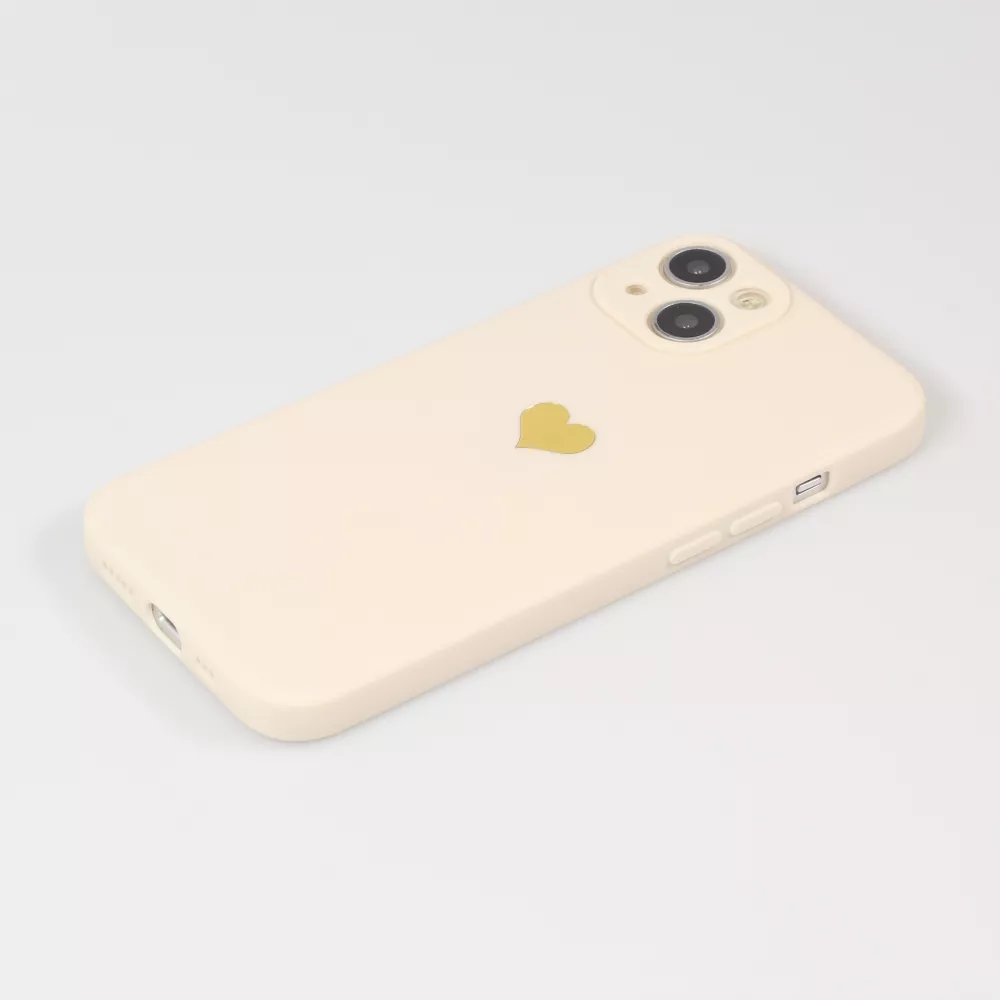 Coque iPhone 14 - Silicone Mat Coeur doré - Beige