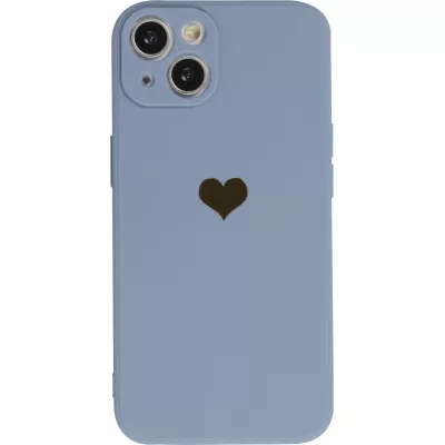 Coque iPhone 15 - Silicone Mat Coeur doré - Bleu