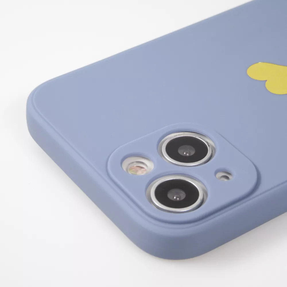 Coque iPhone 14 - Silicone Mat Coeur doré - Bleu