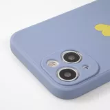 Coque iPhone 14 - Silicone Mat Coeur doré - Bleu