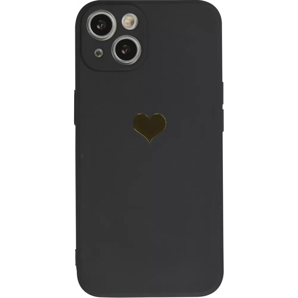 iPhone 14 Case Hülle - Silikon Mat Herz gold - Schwarz
