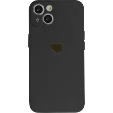 iPhone 14 Case Hülle - Silikon Mat Herz gold - Schwarz
