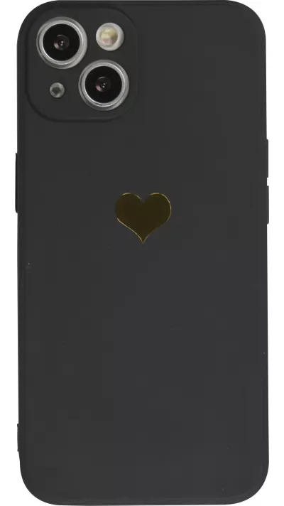 iPhone 13 Case Hülle - Silikon Mat Herz gold - Schwarz