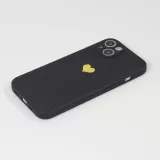 iPhone 14 Case Hülle - Silikon Mat Herz gold - Schwarz