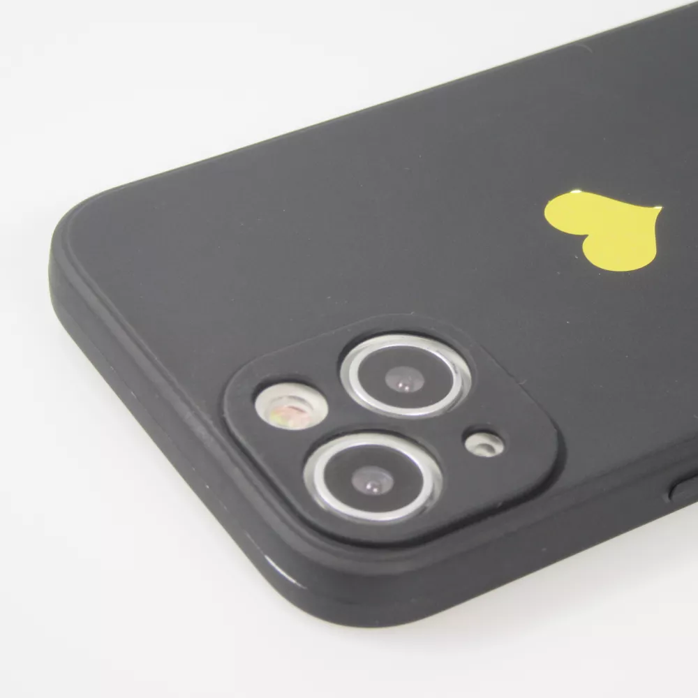 iPhone 14 Case Hülle - Silikon Mat Herz gold - Schwarz