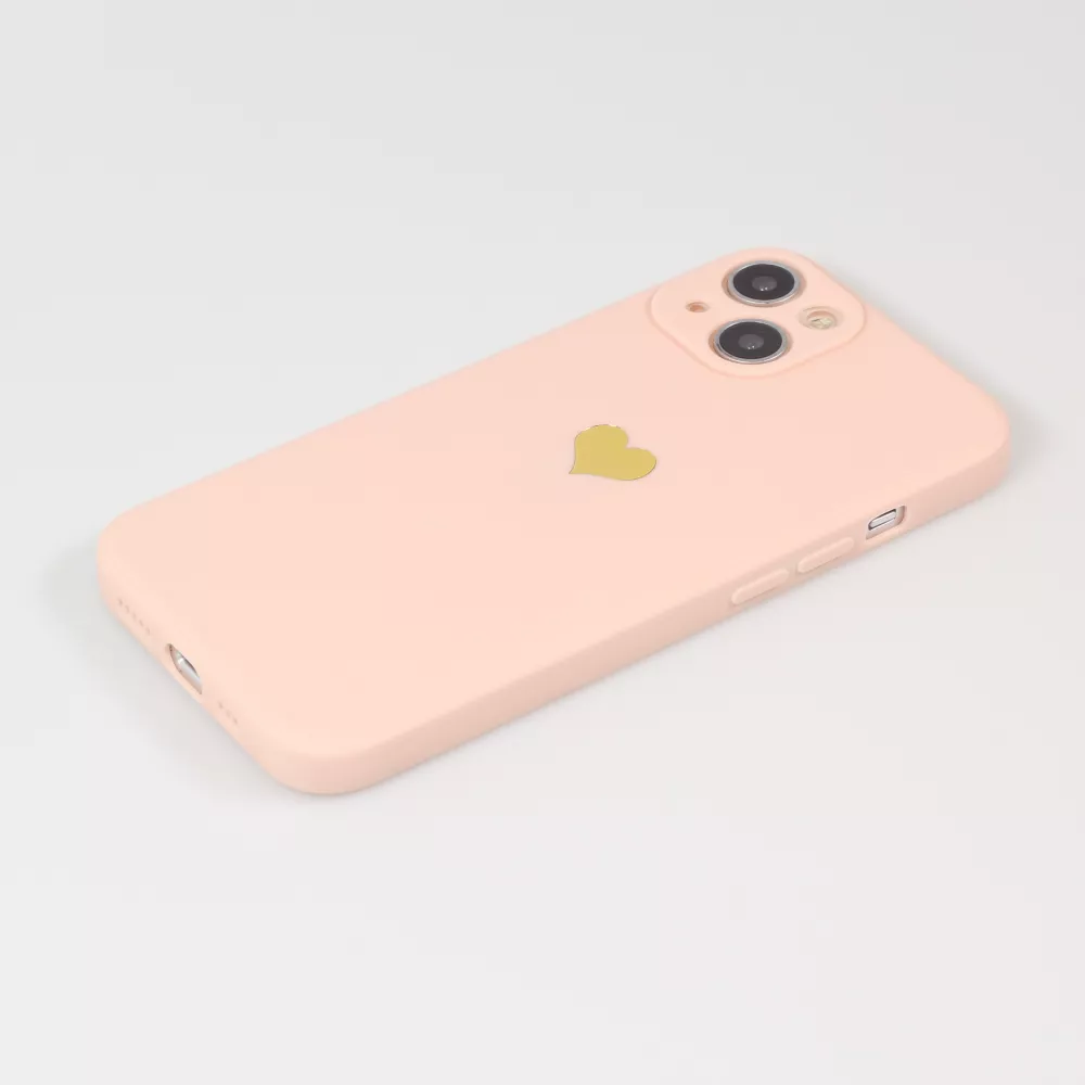 Coque iPhone 13 - Silicone Mat Coeur doré - Rose