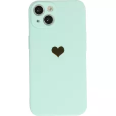 iPhone 15 Case Hülle - Silikon Mat Herz gold - Türkis