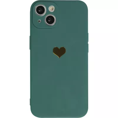 Coque iPhone 7 / 8 / SE (2020, 2022) - Silicone Mat Coeur doré - Vert foncé