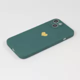 Coque iPhone 14 - Silicone Mat Coeur doré - Vert foncé