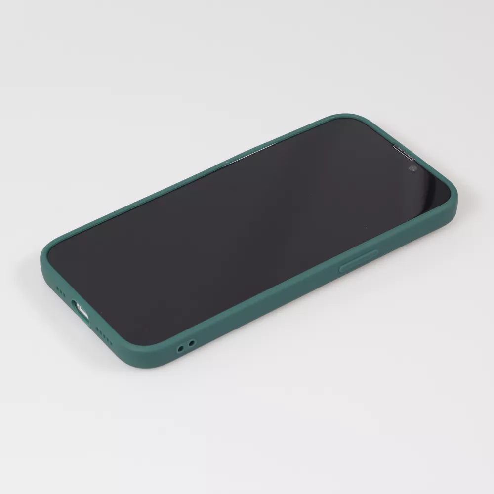 Coque iPhone 14 - Silicone Mat Coeur doré - Vert foncé