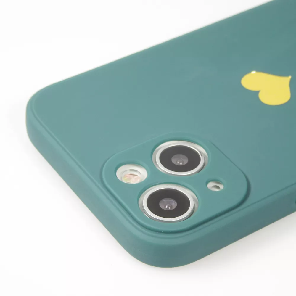 Coque iPhone 14 - Silicone Mat Coeur doré - Vert foncé