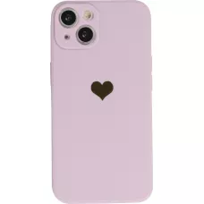 Coque iPhone 14 - Silicone Mat Coeur doré - Violet