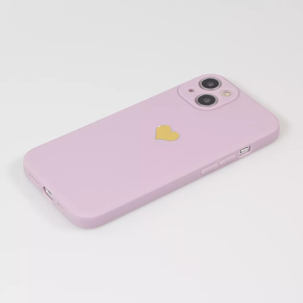 Coque iPhone 14 - Silicone Mat Coeur doré - Violet