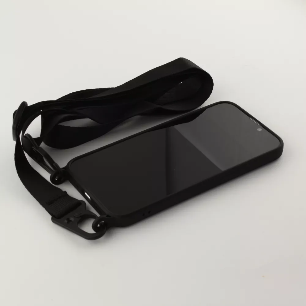 iPhone 13 Case Hülle - Silikon mit Kordel und Haken - Schwarz