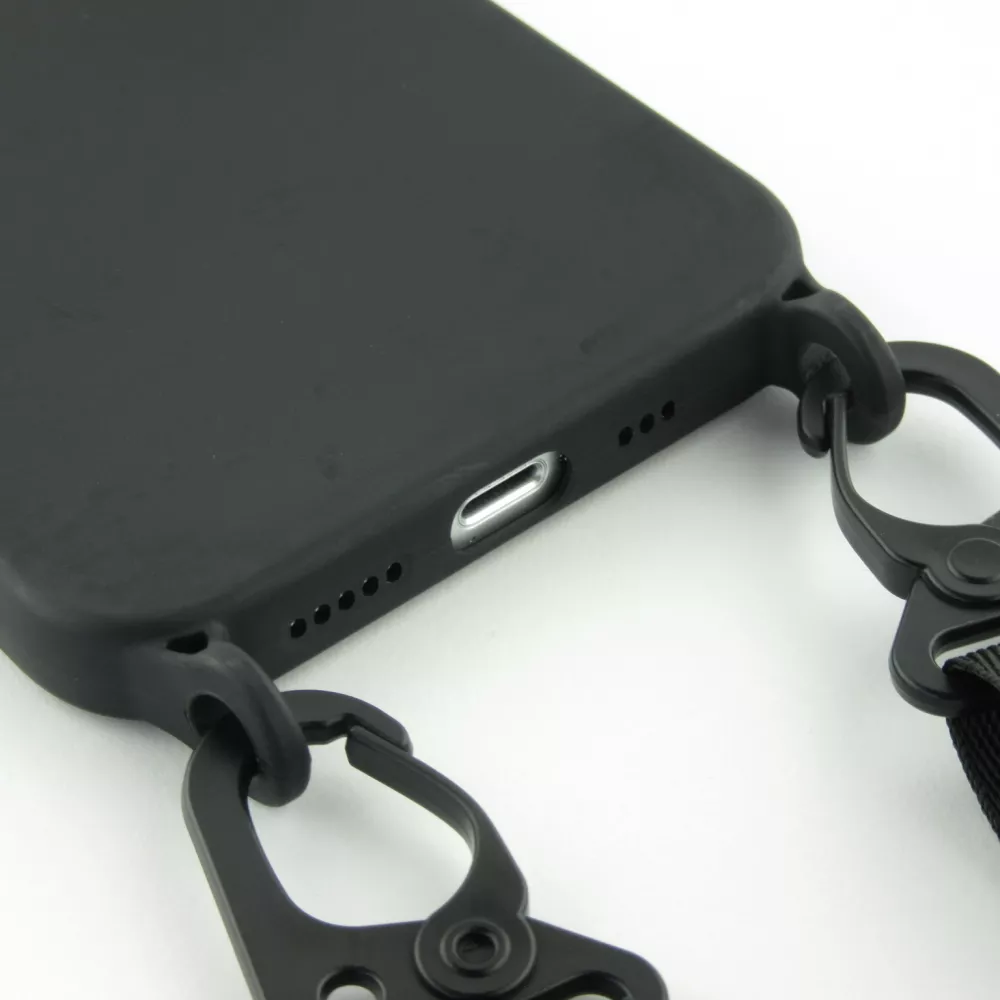 iPhone 13 Case Hülle - Silikon mit Kordel und Haken - Schwarz