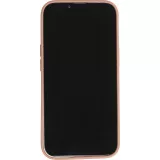 Coque iPhone 15 - Silicone mat dessin cœur doré - Brun