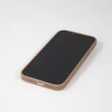 Coque iPhone 15 - Silicone mat dessin cœur doré - Brun