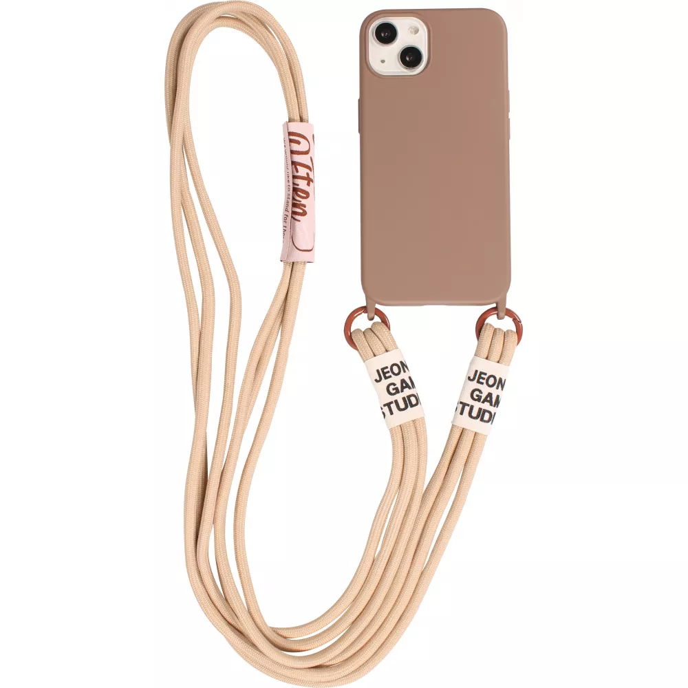 iPhone 14 Pro Max Case Hülle - Silikon Fashion Jeong Gam Studio Laugh Often mit Umhängeseil - Braun