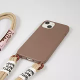 iPhone 14 Pro Max Case Hülle - Silikon Fashion Jeong Gam Studio Laugh Often mit Umhängeseil - Braun
