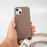iPhone 14 Pro Max Case Hülle - Silikon Fashion Jeong Gam Studio Laugh Often mit Umhängeseil - Braun