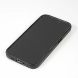 Coque iPhone 14 - Cuir de veau luxe grain&eacute; int&eacute;gral avec boutons m&eacute;talliques et MagSafe - Noir