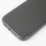 Coque iPhone 14 - Cuir de veau luxe grain&eacute; int&eacute;gral avec boutons m&eacute;talliques et MagSafe - Noir