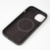 Coque iPhone 14 - Cuir de veau luxe grain&eacute; int&eacute;gral avec boutons m&eacute;talliques et MagSafe - Noir