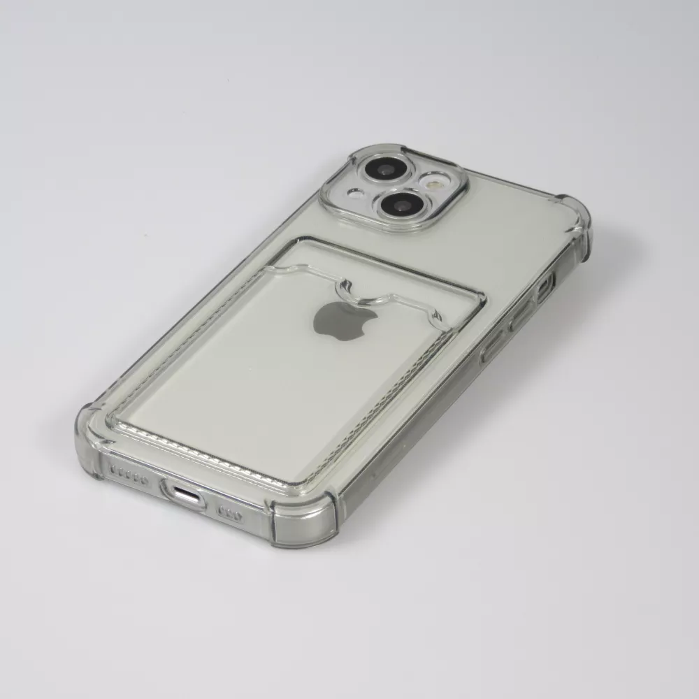 iPhone 13 Case Hülle - Gummi Silikon bumper super flexibel mit Kartenhalter transparent - Grau