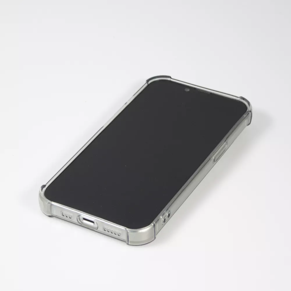 iPhone 13 Case Hülle - Gummi Silikon bumper super flexibel mit Kartenhalter transparent - Grau