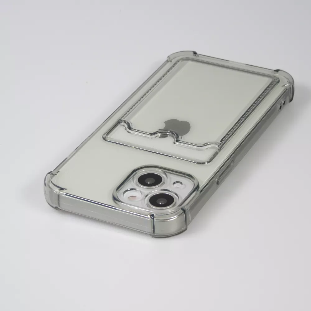 iPhone 13 Case Hülle - Gummi Silikon bumper super flexibel mit Kartenhalter transparent - Grau