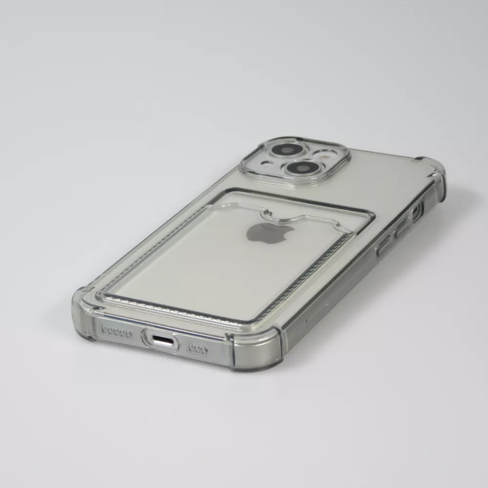 iPhone 13 Case Hülle - Gummi Silikon bumper super flexibel mit Kartenhalter transparent - Grau