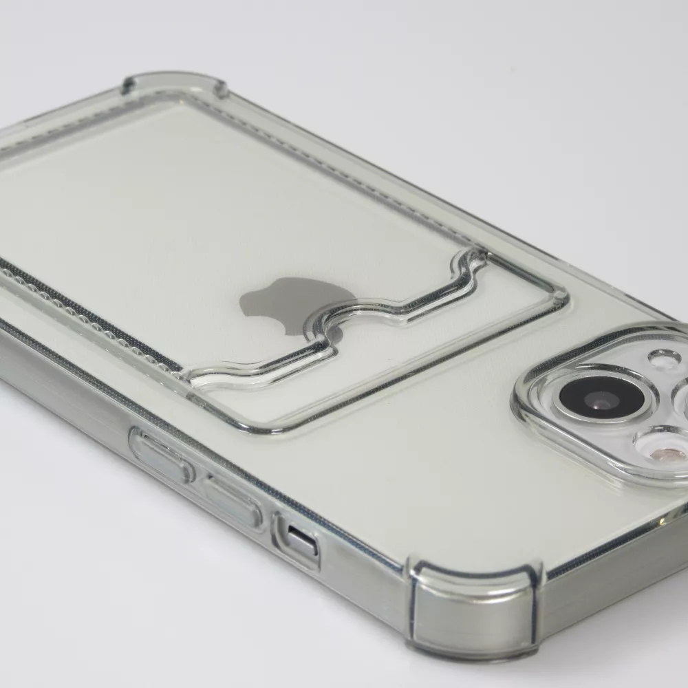 iPhone 13 Case Hülle - Gummi Silikon bumper super flexibel mit Kartenhalter transparent - Grau