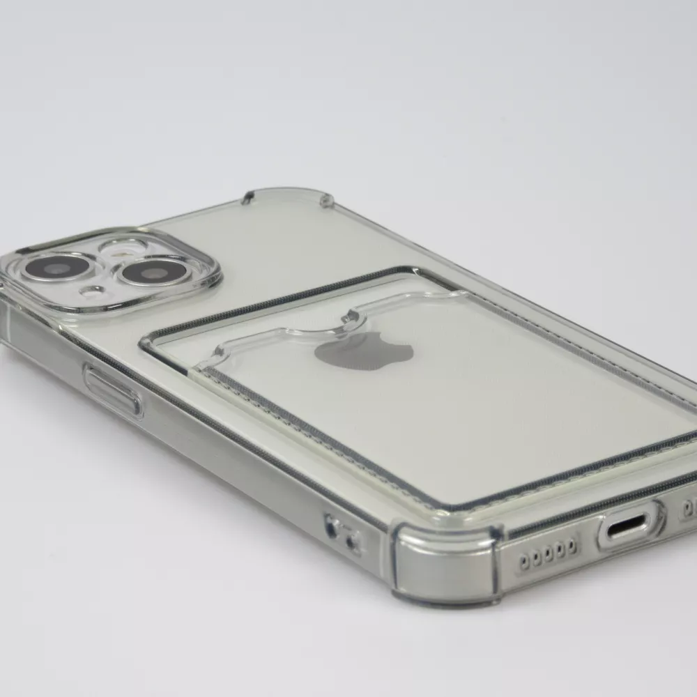 iPhone 13 Case Hülle - Gummi Silikon bumper super flexibel mit Kartenhalter transparent - Grau