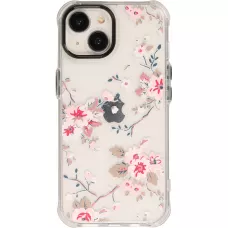 iPhone 14 Case Hülle - Straffes Gummi Silikon mit verstärkten Ecken blühende Kirschblüte - Transparent